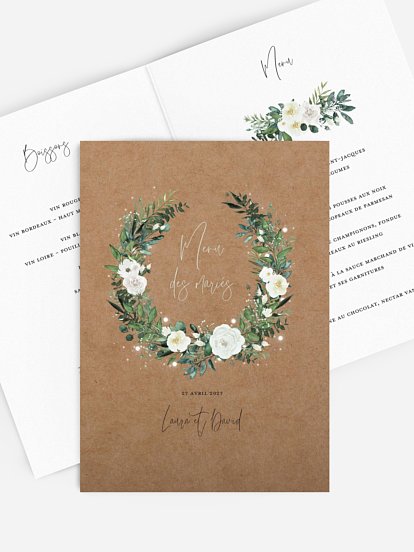 Menu mariage Roses enchantées effet kraft