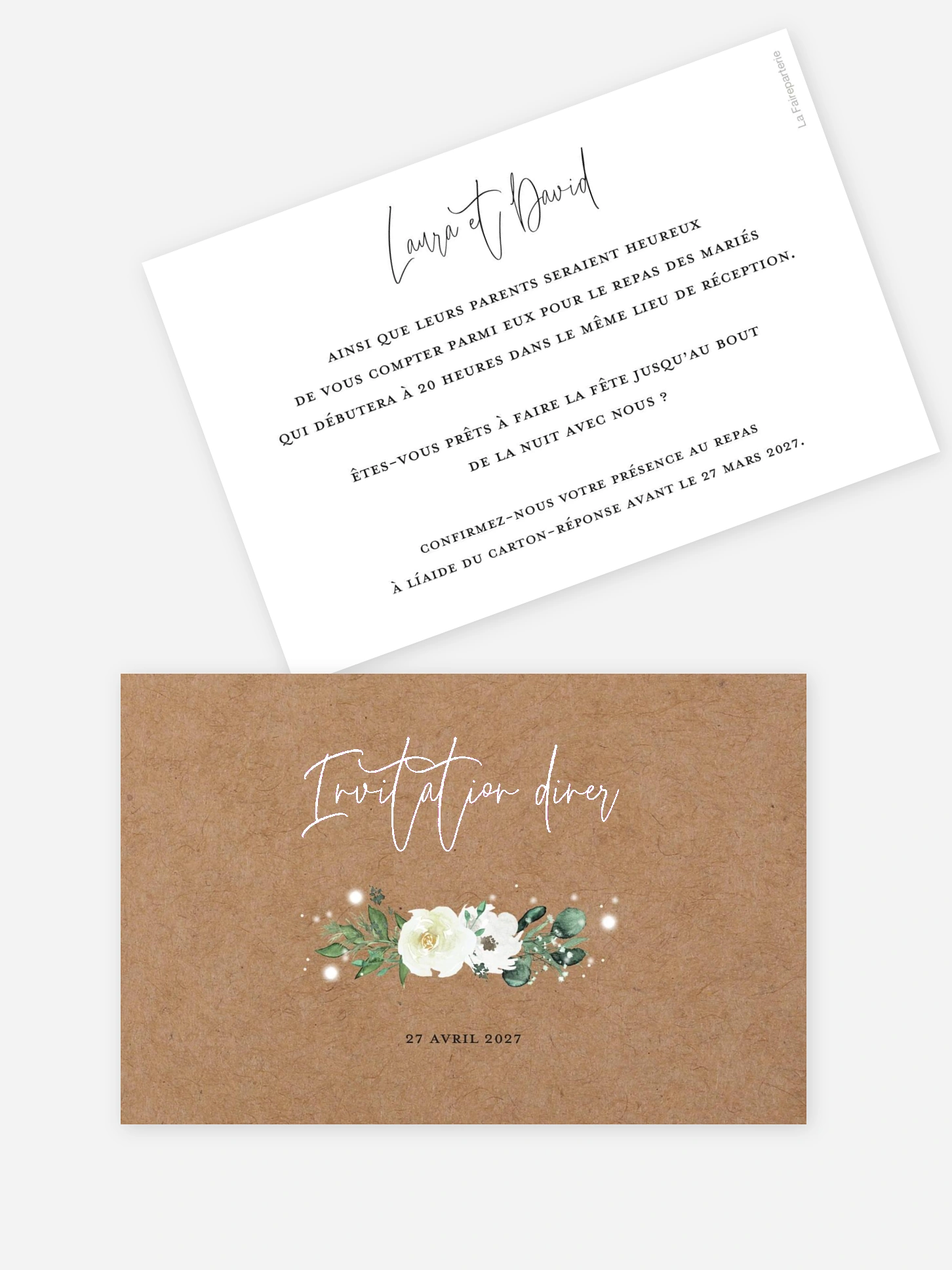 Carton d'invitation Roses enchantées effet kraft