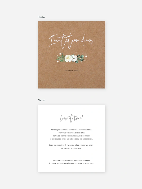 Carton d'invitation Roses enchantées effet kraft