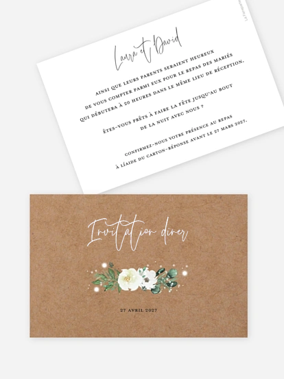 Carton d'invitation Roses enchantées effet kraft