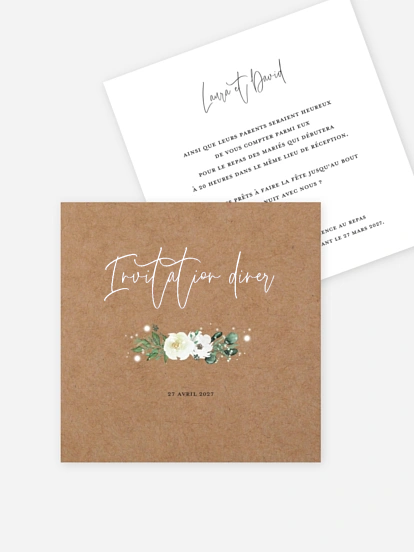 Carton d'invitation Roses enchantées effet kraft