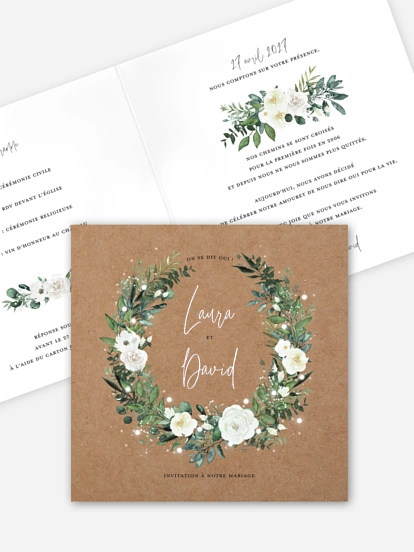 Faire-part de mariage Roses enchantées effet kraft