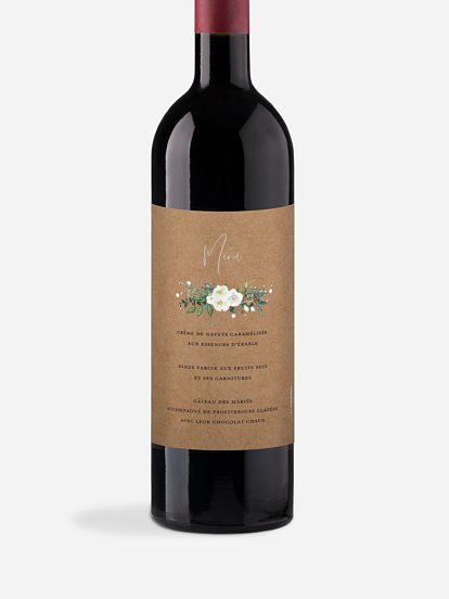 Etiquette bouteille Roses enchantées effet kraft