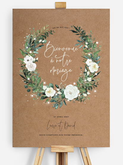 Poster bienvenue mariage Roses enchantées effet kraft