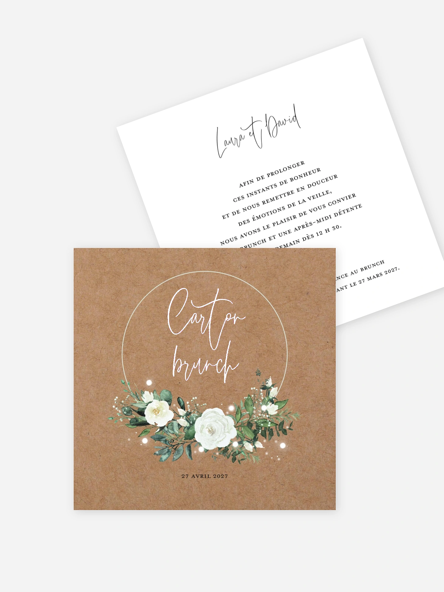 Carte brunch Roses enchantées effet kraft
