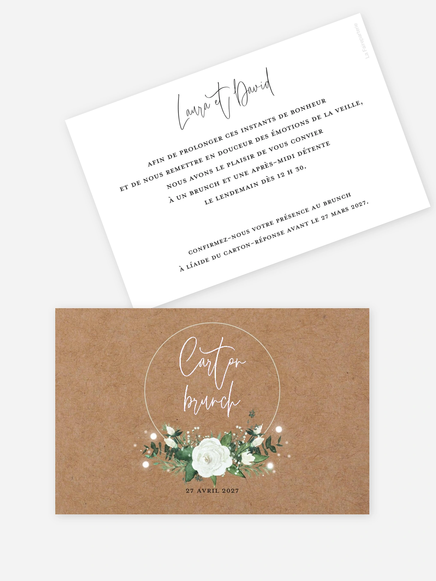 Carte brunch Roses enchantées effet kraft