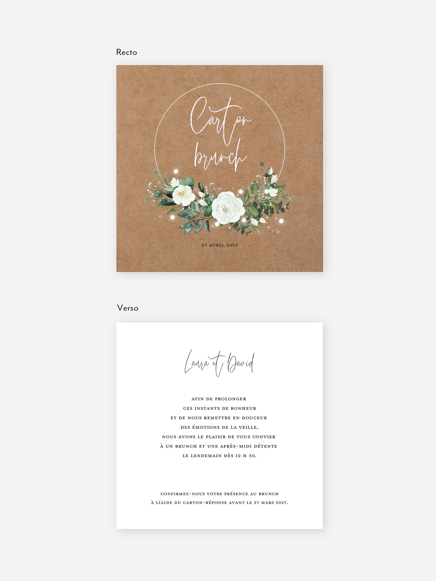 Carte brunch Roses enchantées effet kraft
