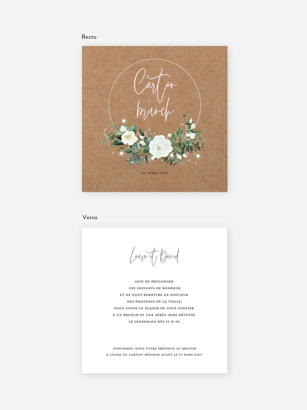 Carte brunch Roses enchantées effet kraft