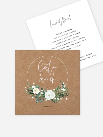 Carte brunch Roses enchantées effet kraft