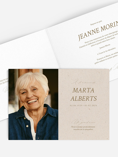 Carte remerciements décès Souvenir éternel