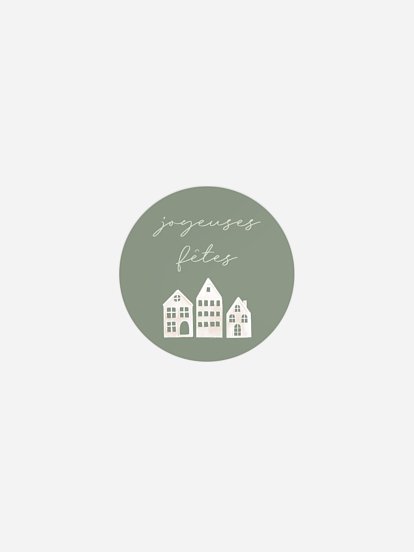 Étiquette cadeau Noël Village d'hiver