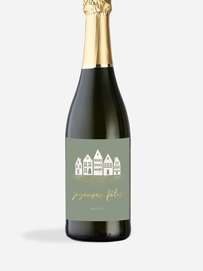 Étiquette pour bouteille Village d'hiver