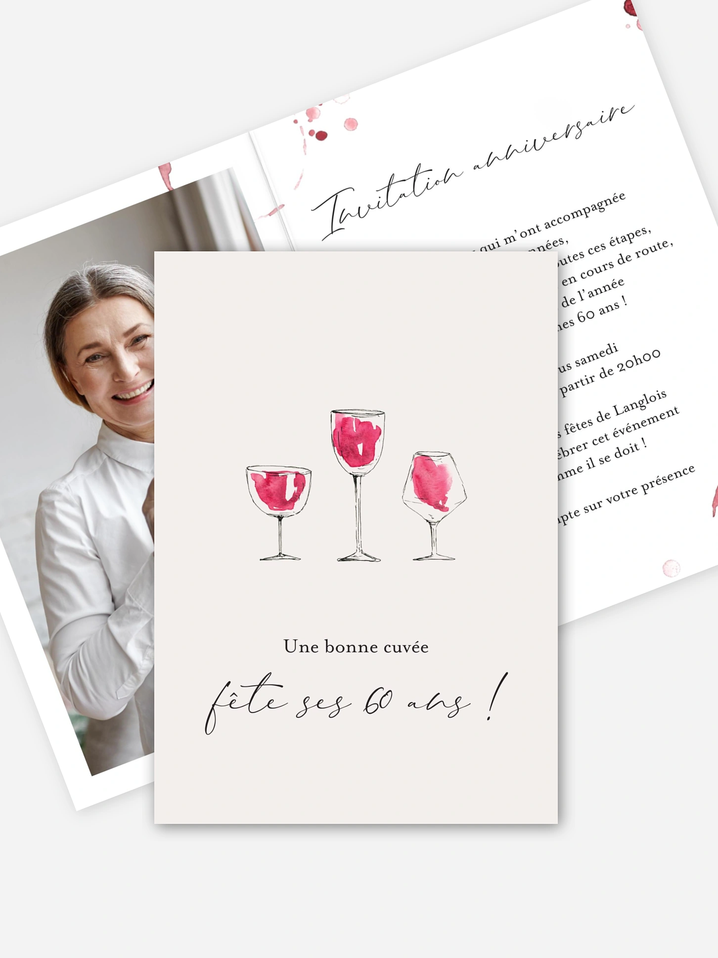 invitation anniversaire 60 Verres de vin