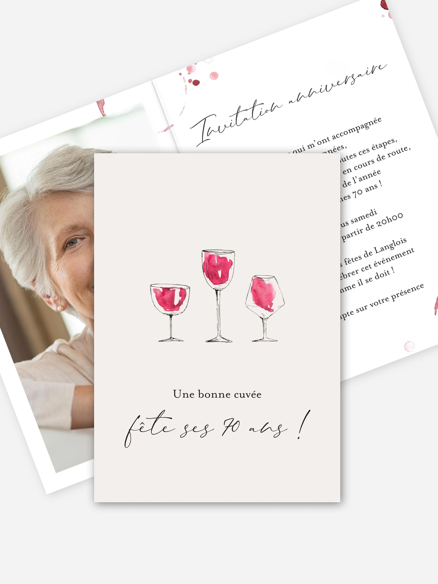 invitation anniversaire 70 Verres de vin