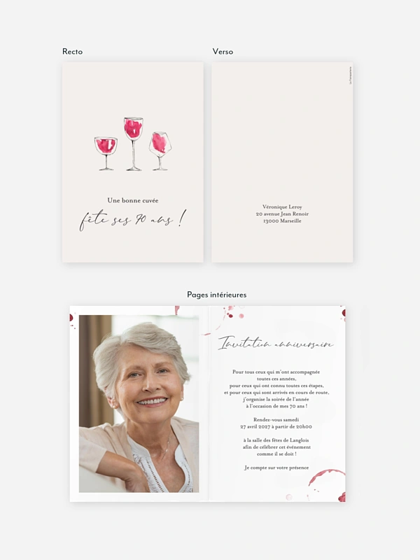 invitation anniversaire 70 Verres de vin