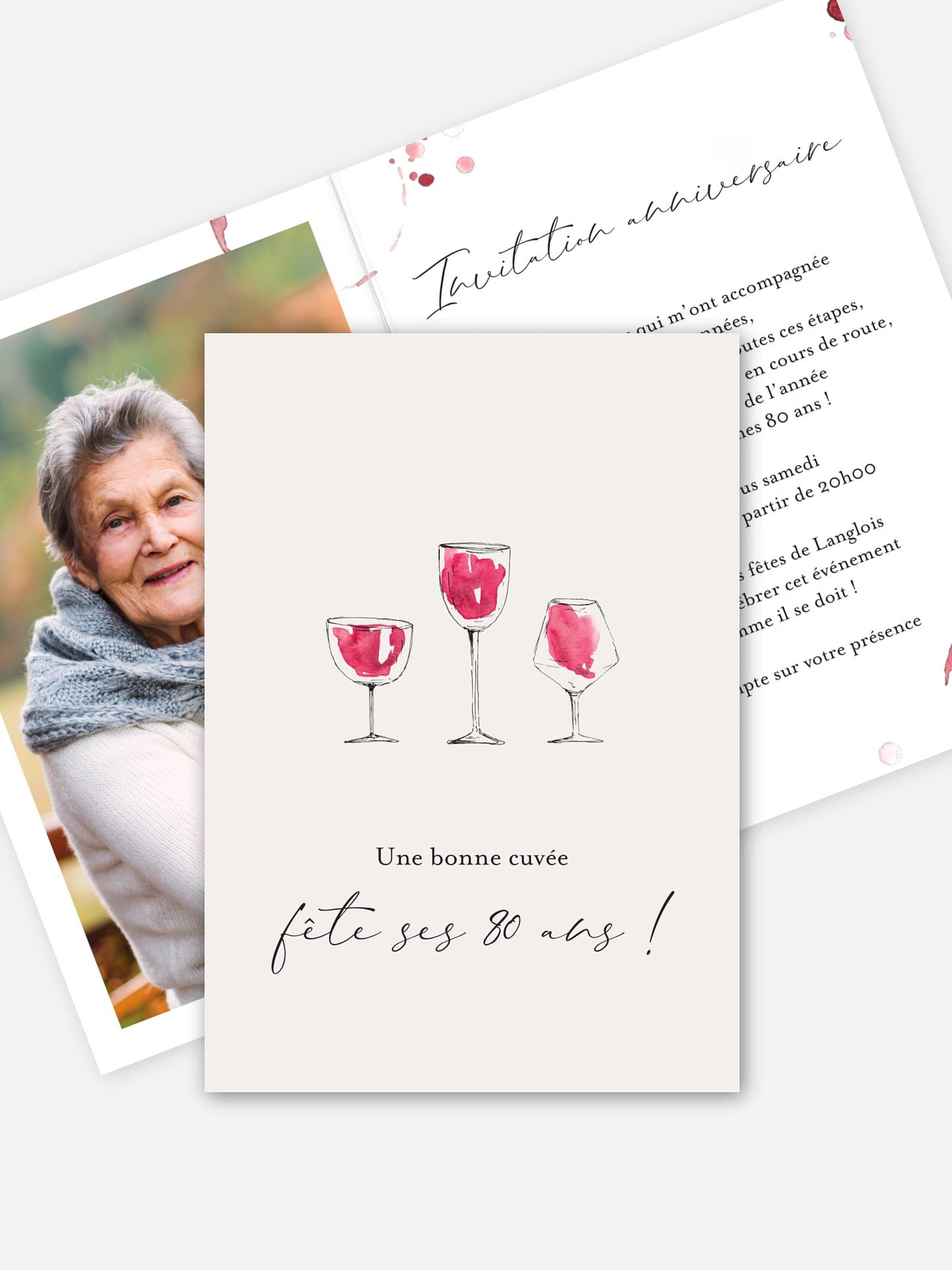 invitation anniversaire 80 Verres de vin