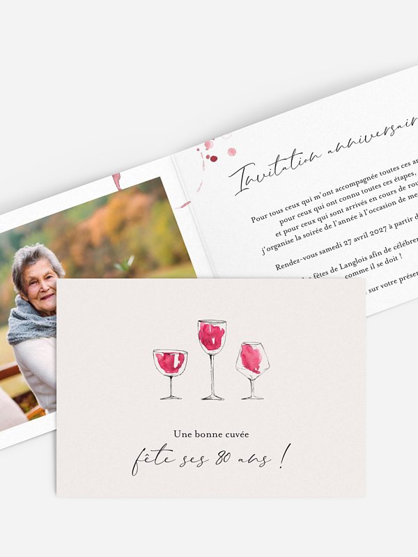invitation anniversaire 80 Verres de vin