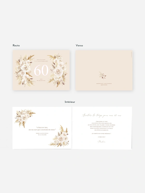 invitation anniversaire 60 Bohème Fleurie