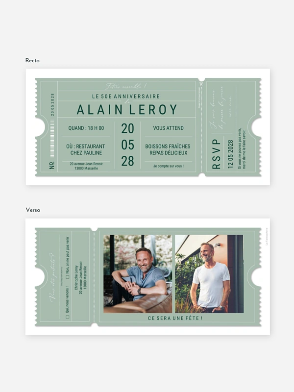 invitation anniversaire 50 VIP Ticket