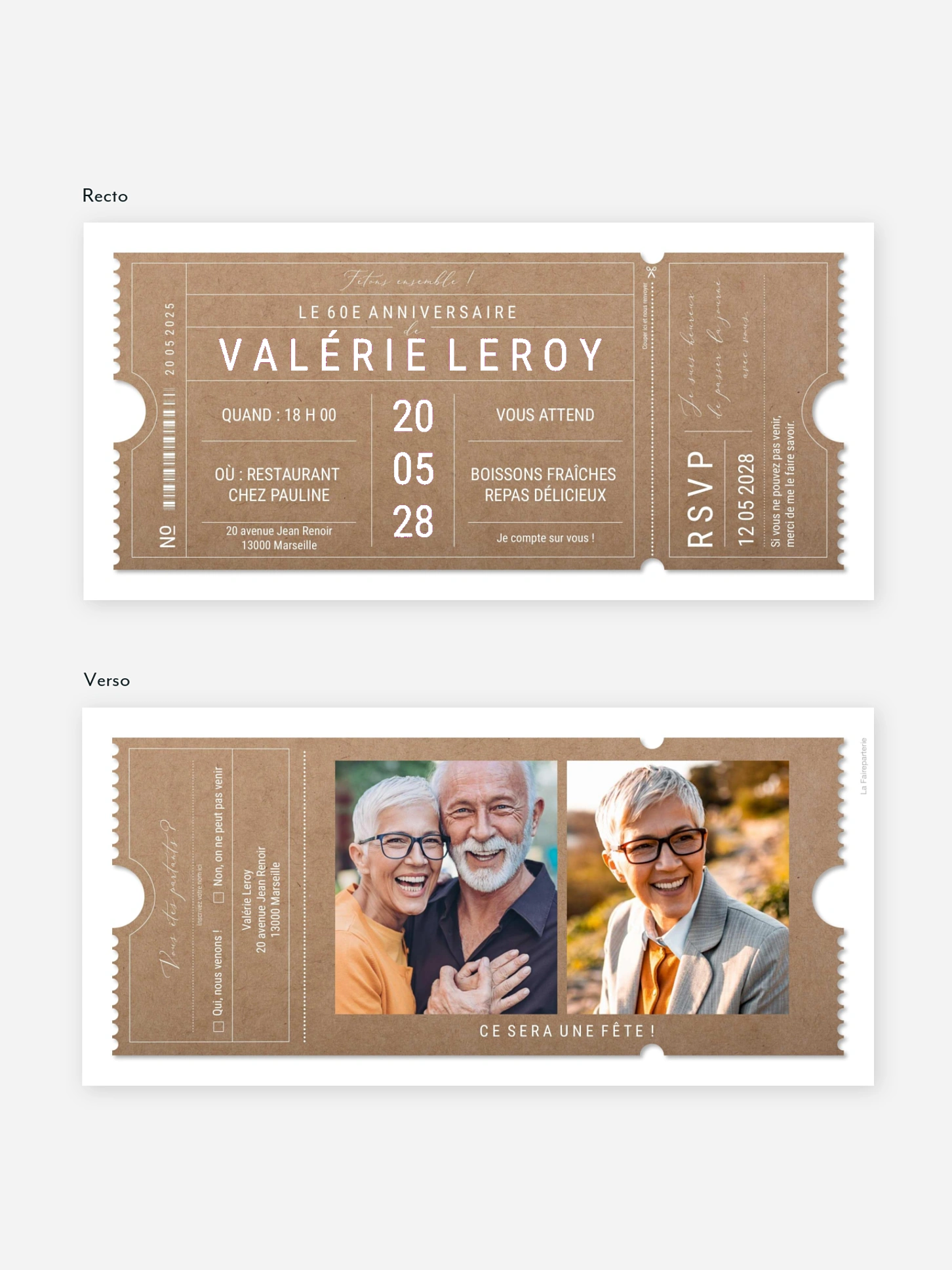 invitation anniversaire 60 VIP Ticket