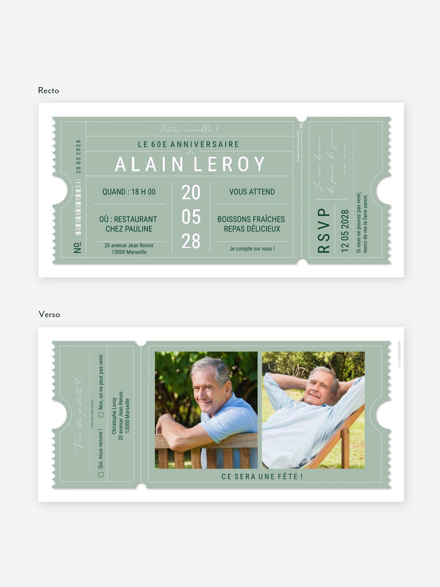 invitation anniversaire 60 VIP Ticket