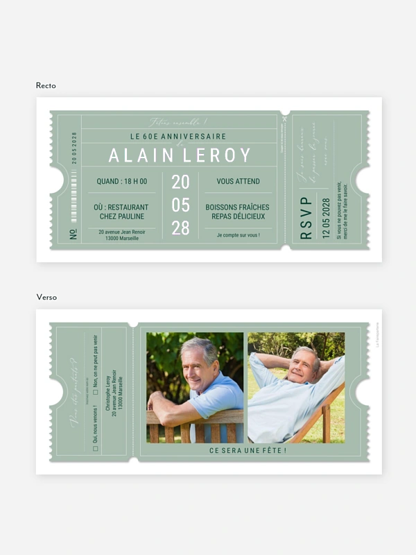invitation anniversaire 60 VIP Ticket