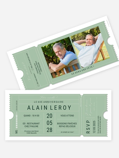 invitation anniversaire 60 VIP Ticket