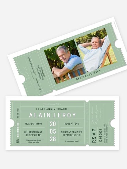 invitation anniversaire 60 VIP Ticket