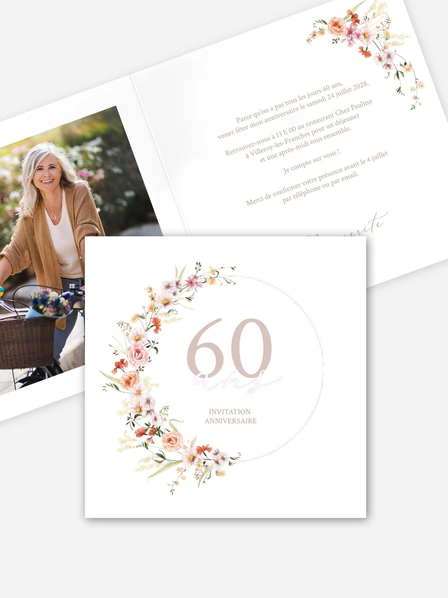 invitation anniversaire 60 Fleurs fines