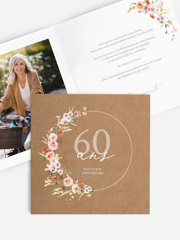 invitation anniversaire 60 Fleurs fines