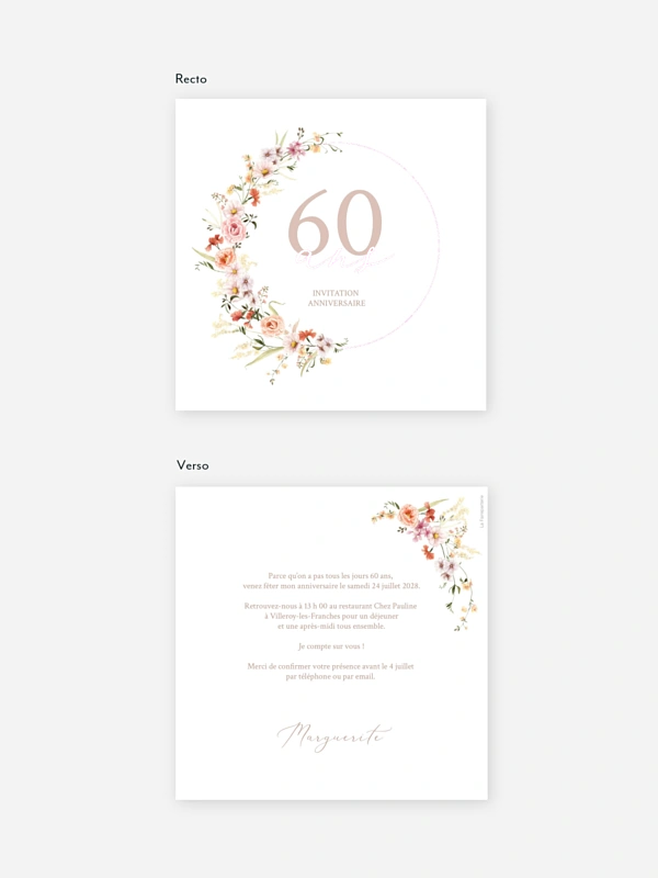 invitation anniversaire 60 Fleurs fines