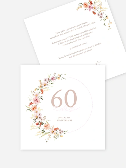 invitation anniversaire 60 Fleurs fines