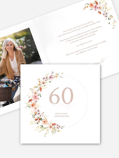 invitation anniversaire 60 Fleurs fines