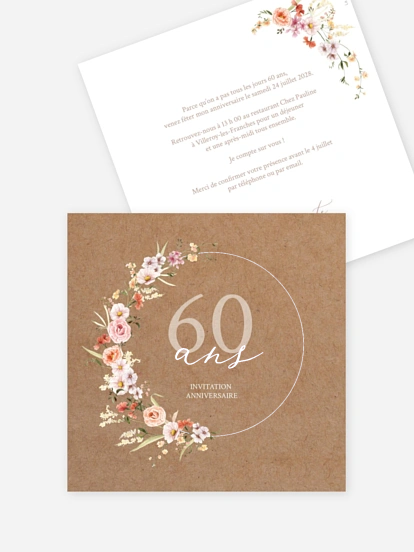 invitation anniversaire 60 Fleurs fines