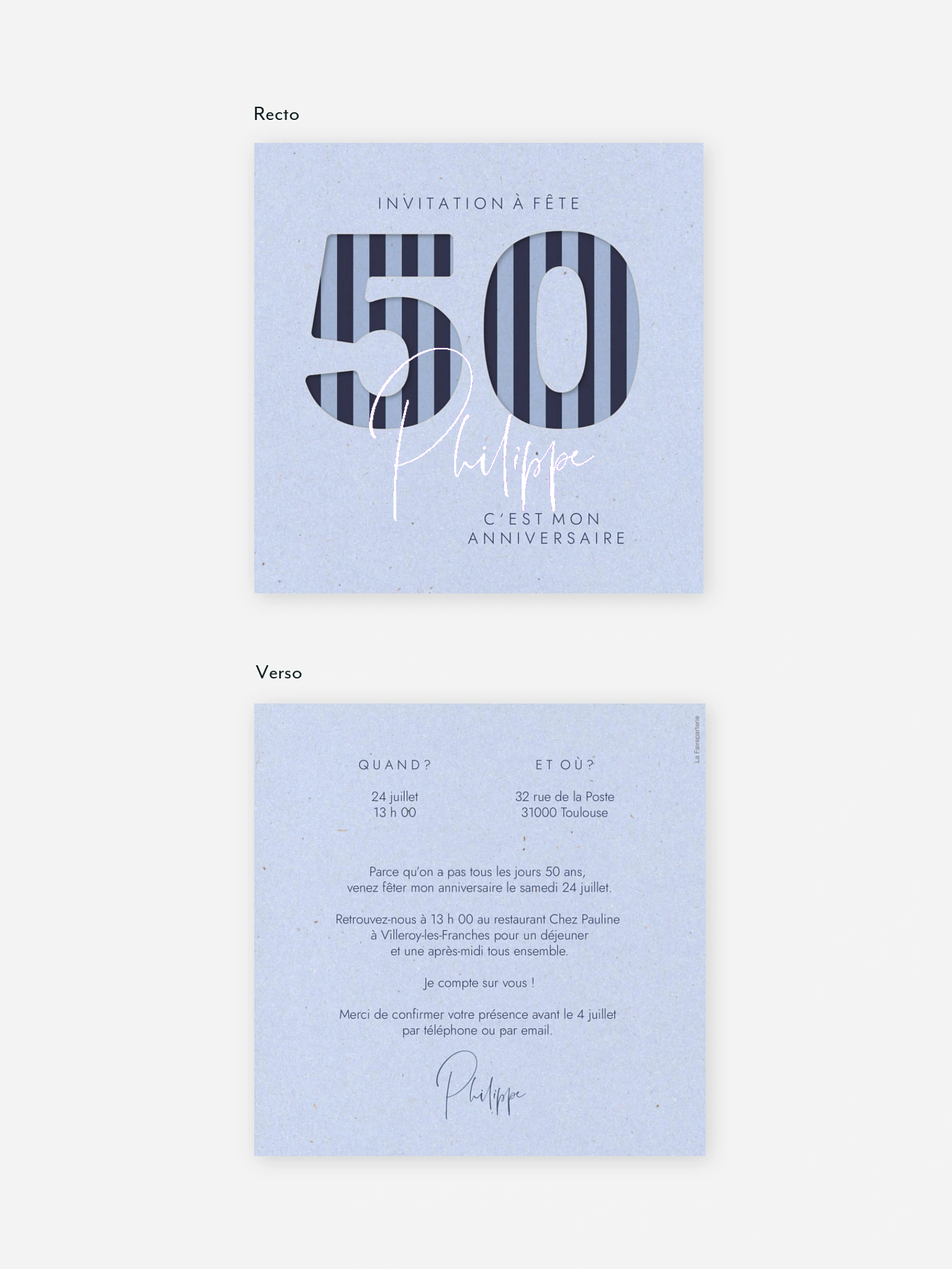invitation anniversaire 50 Tout en rayures