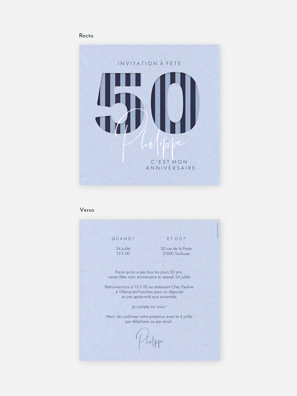 invitation anniversaire 50 Tout en rayures
