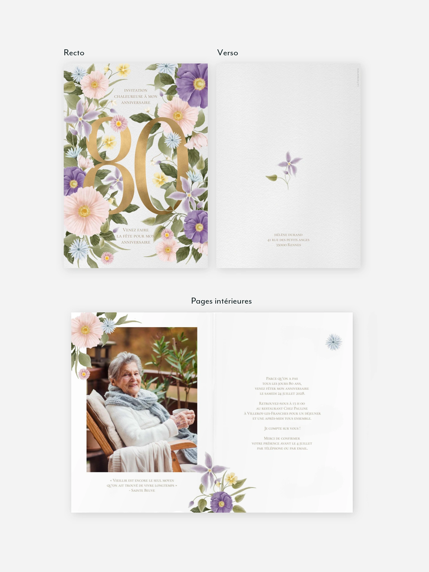 invitation anniversaire 80 Romantisme classique