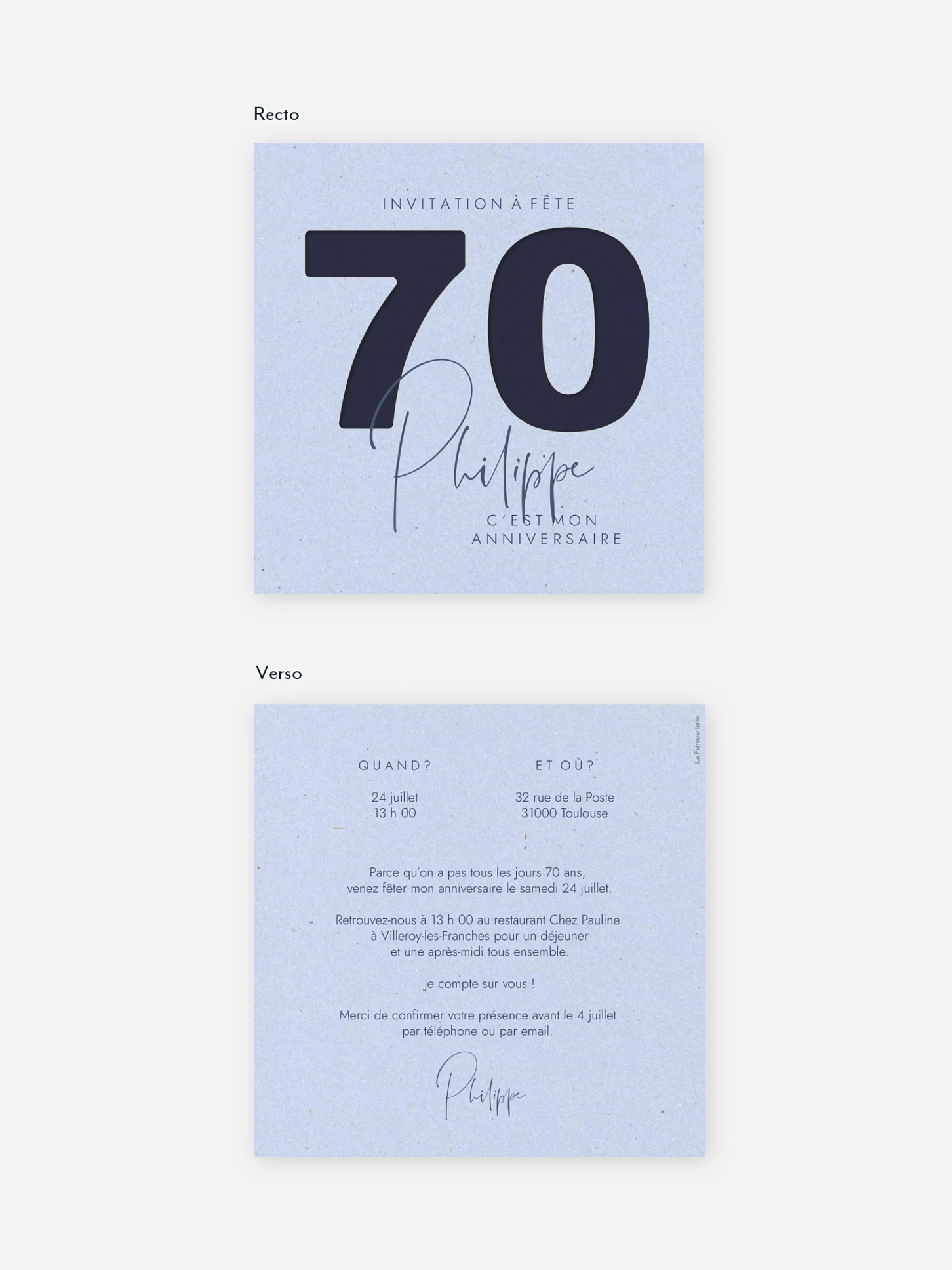 invitation anniversaire 70 Numéro simple