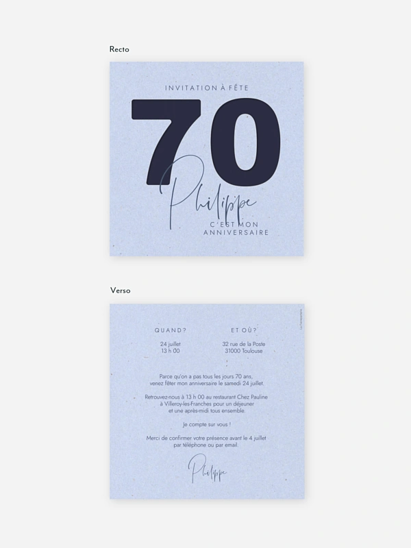invitation anniversaire 70 Numéro simple
