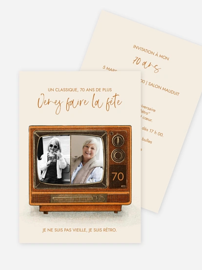 invitation anniversaire 70 Vintage télévision