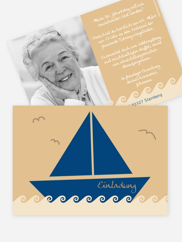 Einladung 70. Geburtstag Segelboot