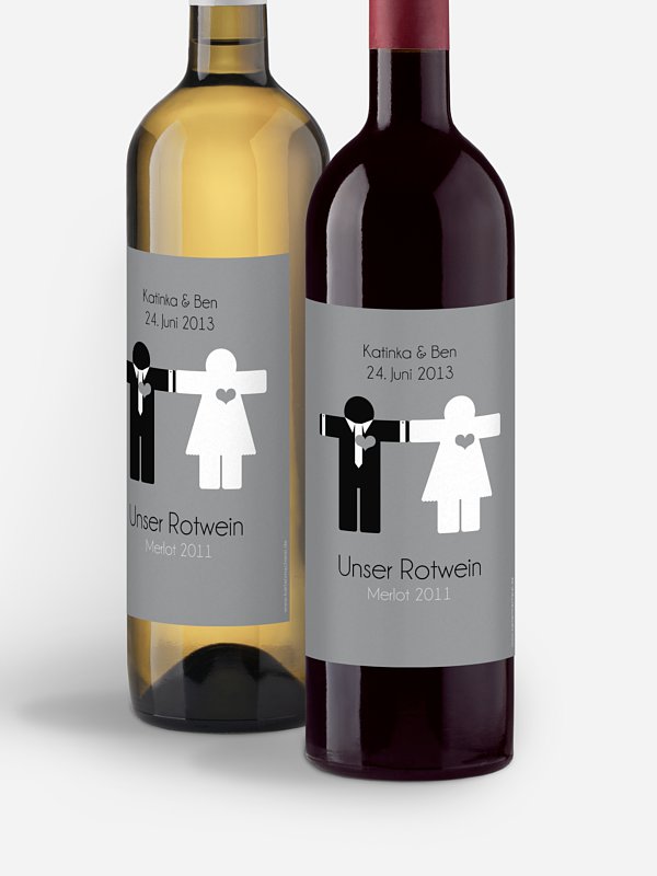Flaschenetikett Hochzeit Mann & Frau