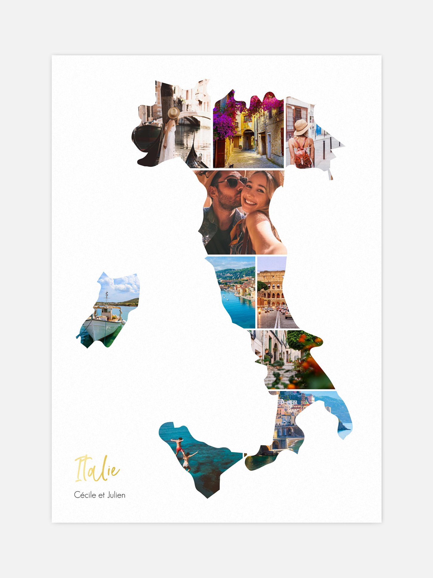 Affiche Carte Italie photo collage
