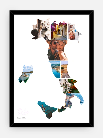Affiche Carte Italie photo collage
