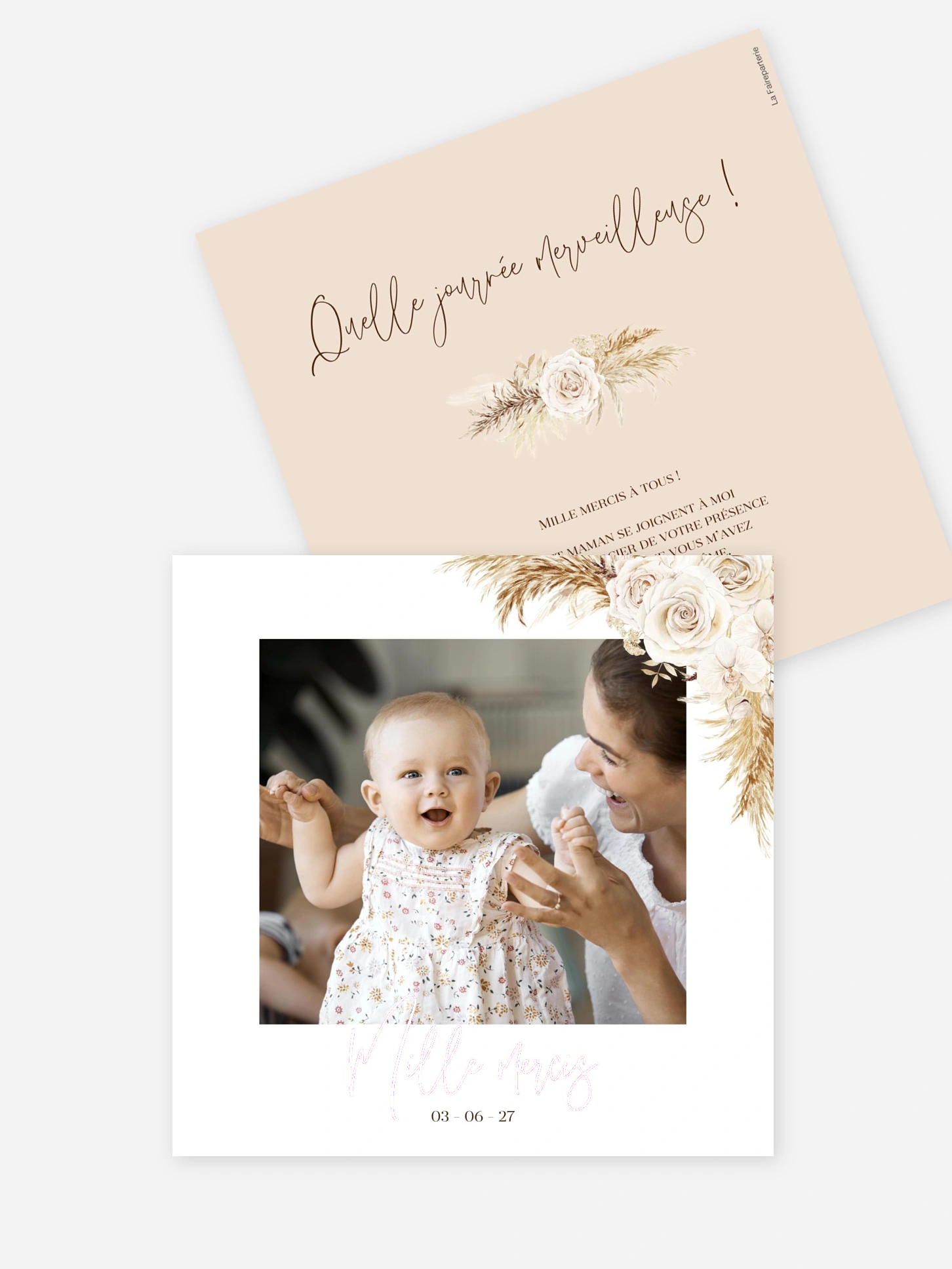 Carte remerciement baptême Elegant Boho