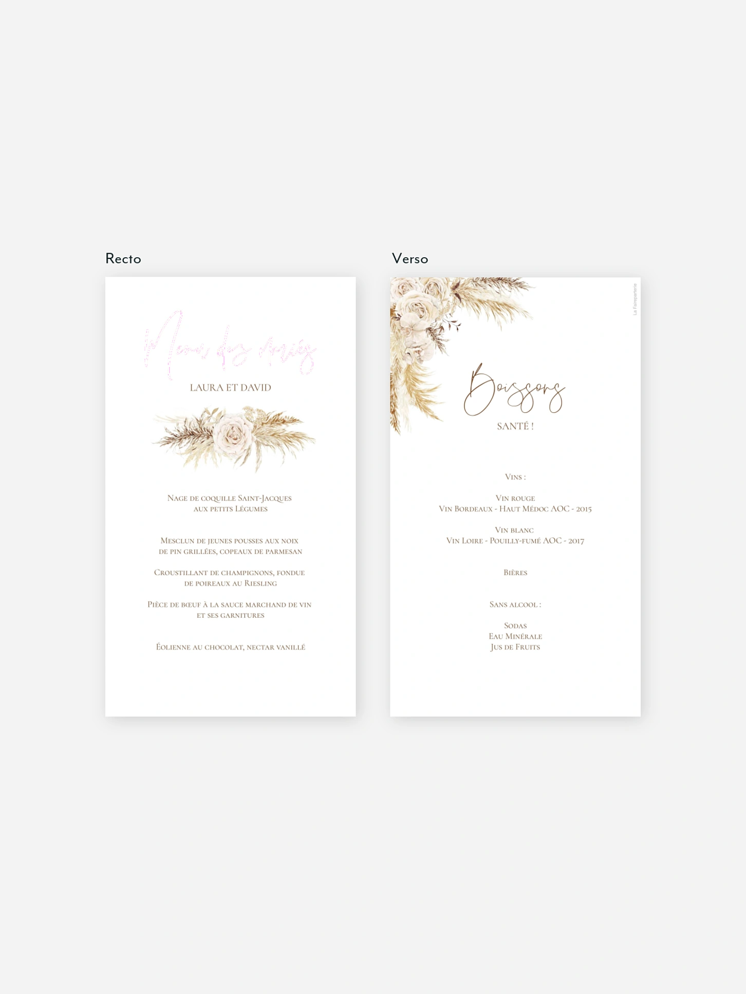 Menu mariage Elegant Boho