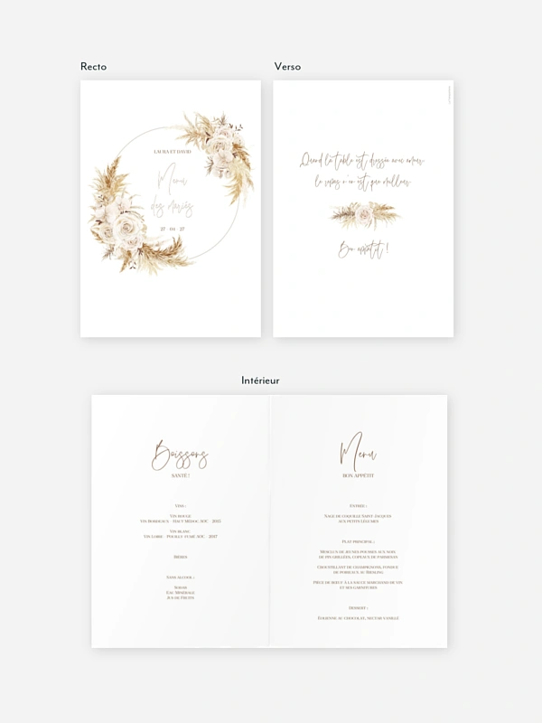 Menu mariage Elegant Boho