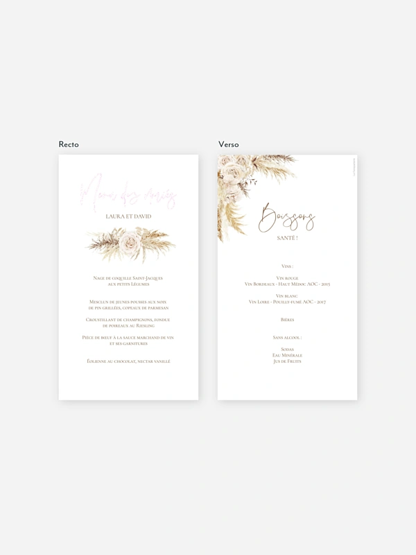 Menu mariage Elegant Boho
