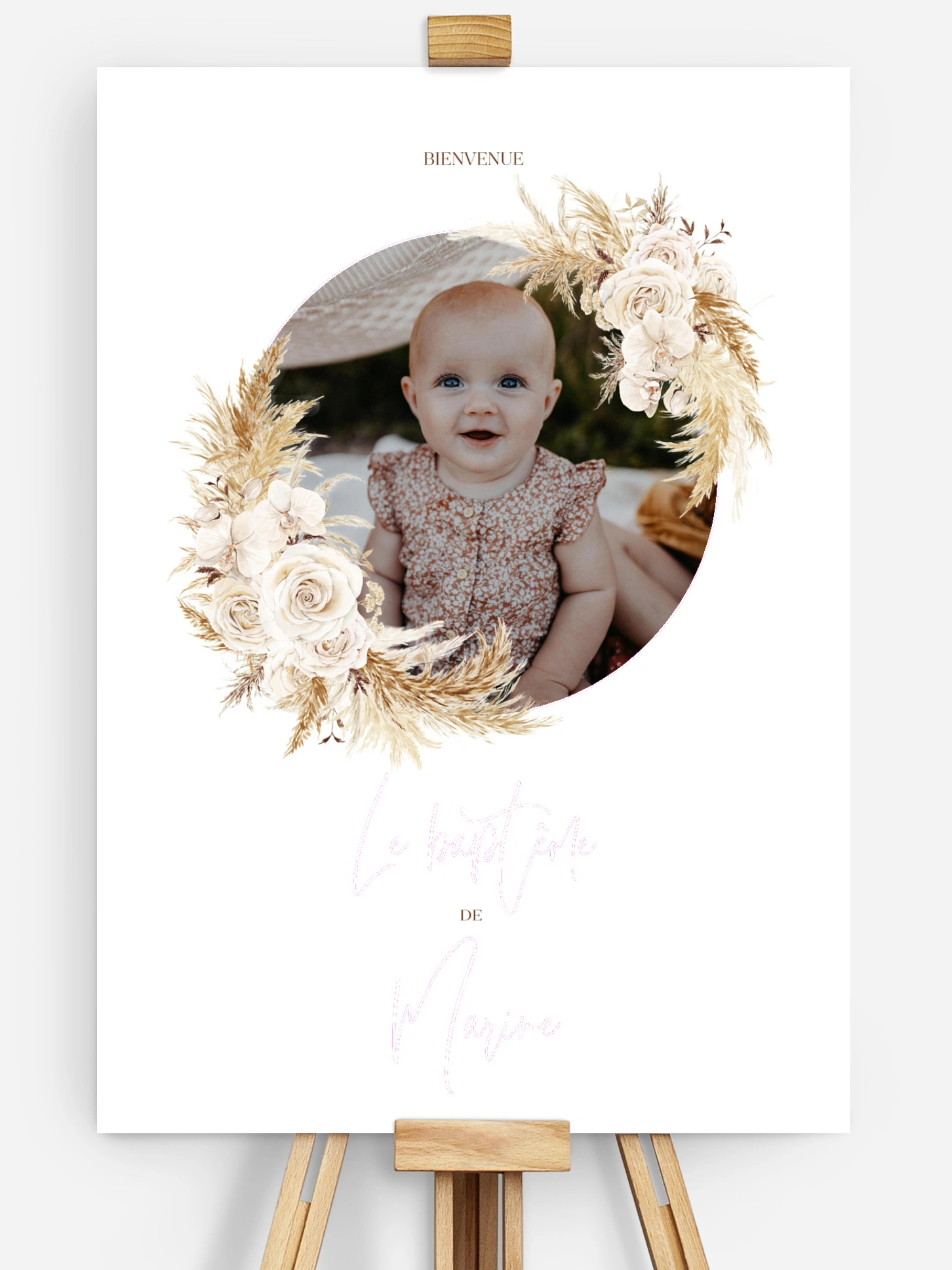 Poster bienvenue baptême Elegant Boho