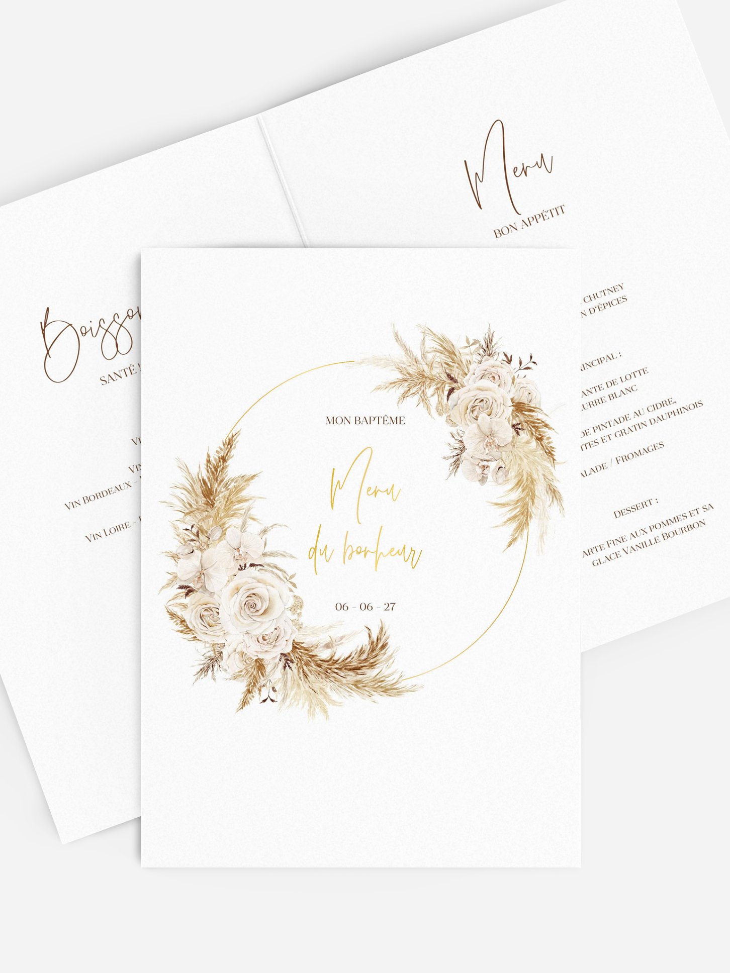 Menu baptême Elegant Boho